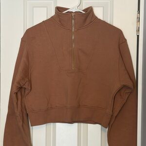 PARAGON Cropped Half-Zip Sweatshirt in Rust Brown